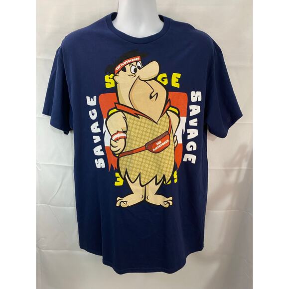 Hanna Barbera Fred Savage T Shirt Adult's Large Navy Blue Fred Flinstone Savage - Picture 1 of 8
